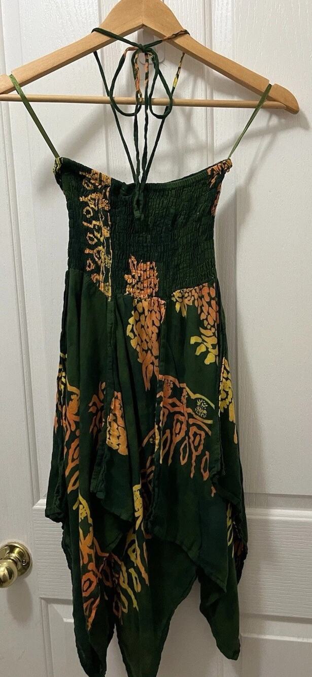 VTG Y2K Asymmetrical Dress Floral Tribal Handkerchief Fairy WhimsiGoth Halter OS